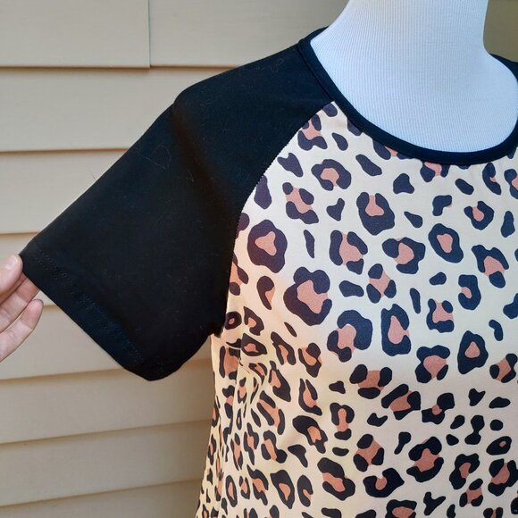 Animal Print Raglan Short Sleeve Top Cream Black Cheetah Blouse - Picture 5 of 9